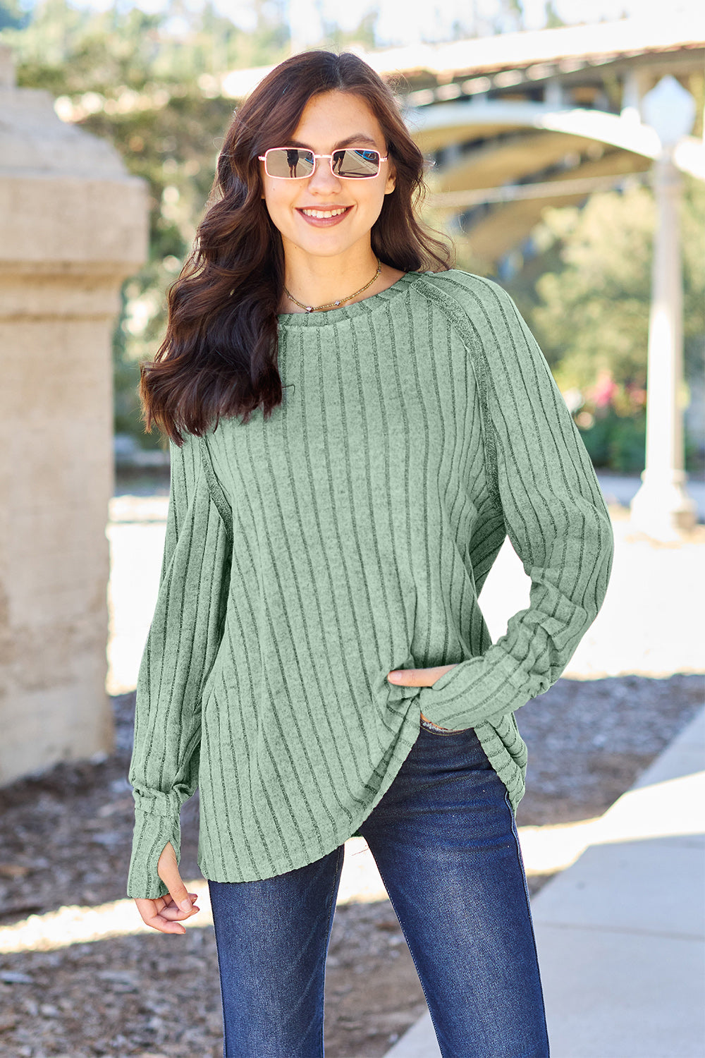 Basic Bae Full Size Ribbed Round Neck Long Sleeve Knit Top | Gulf Resellers