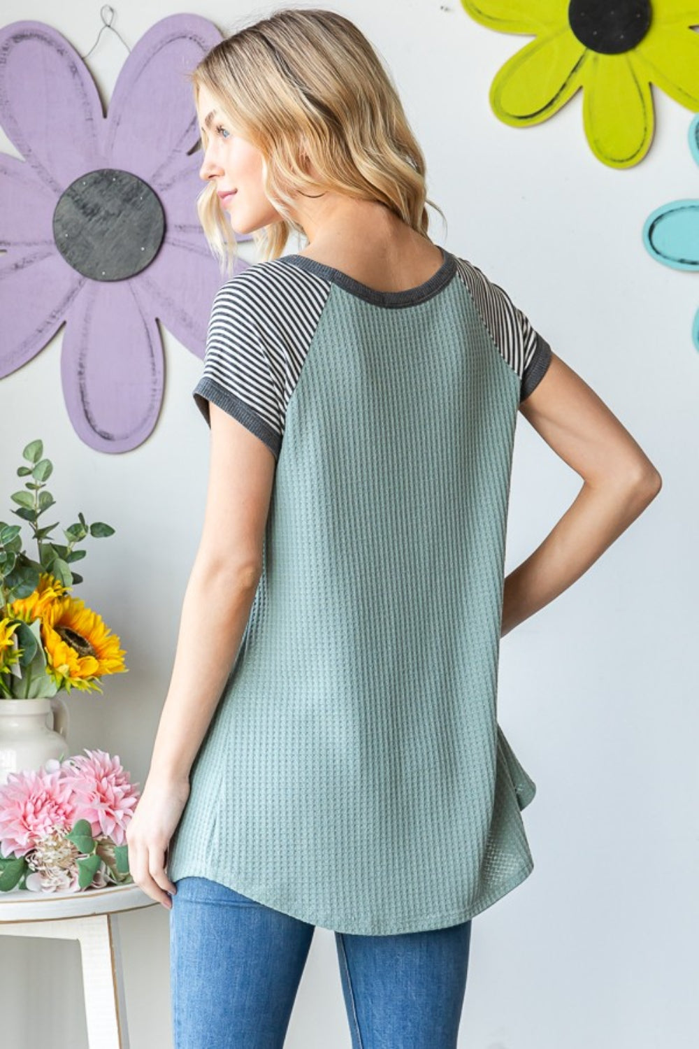 Heimish Full Size Striped Short Sleeve Waffle T-Shirt 7226 | Gulf Resellers