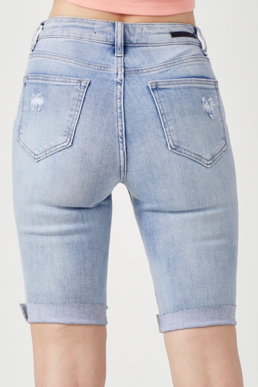 RISEN High Rise Distressed Denim Bermuda Shorts 14200 | Gulf Resellers