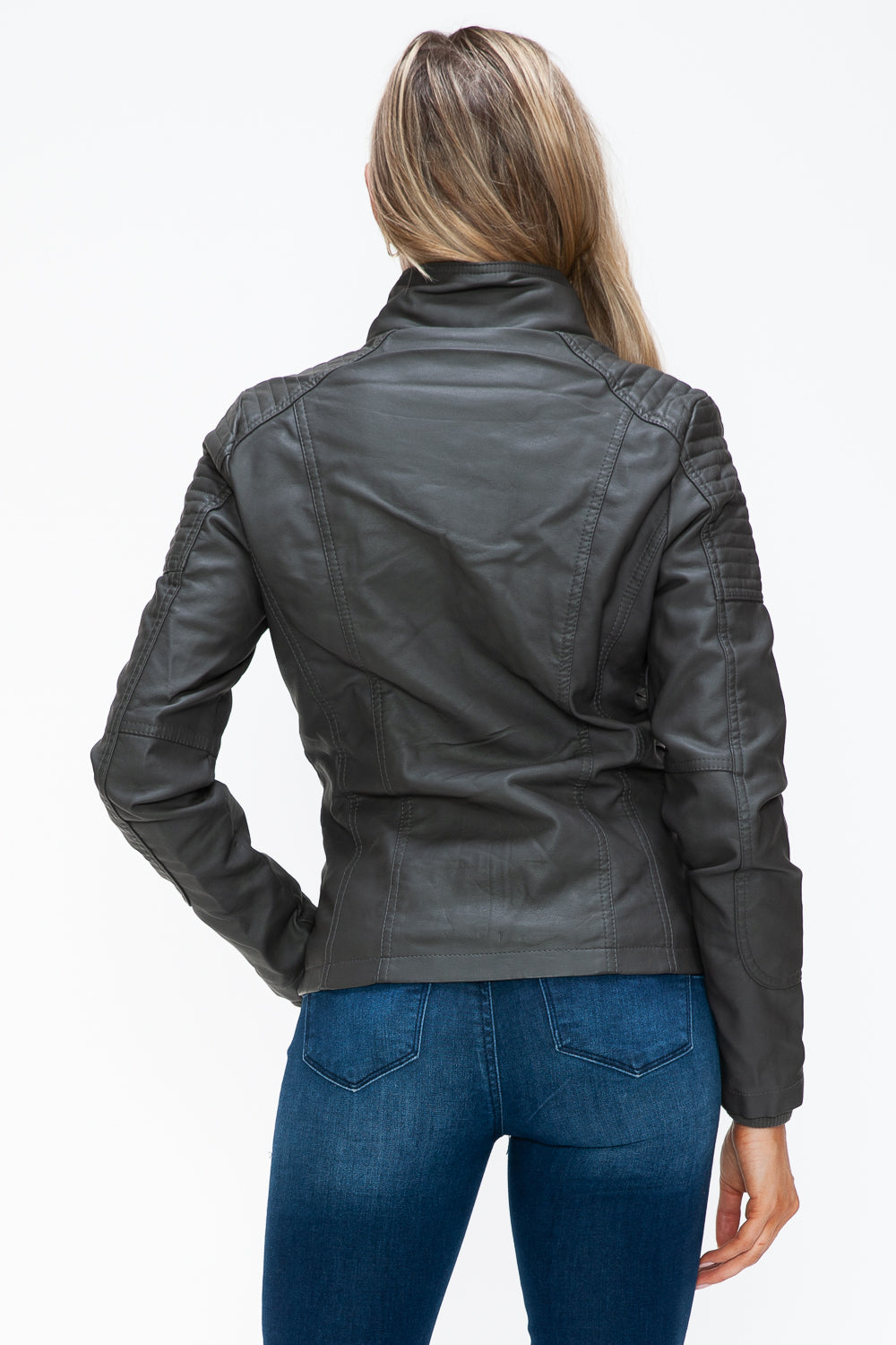 YMI Removable Faux Layered Multi-Pocket Jacket with Fuzzy Hood 15258 | Gulf Resellers