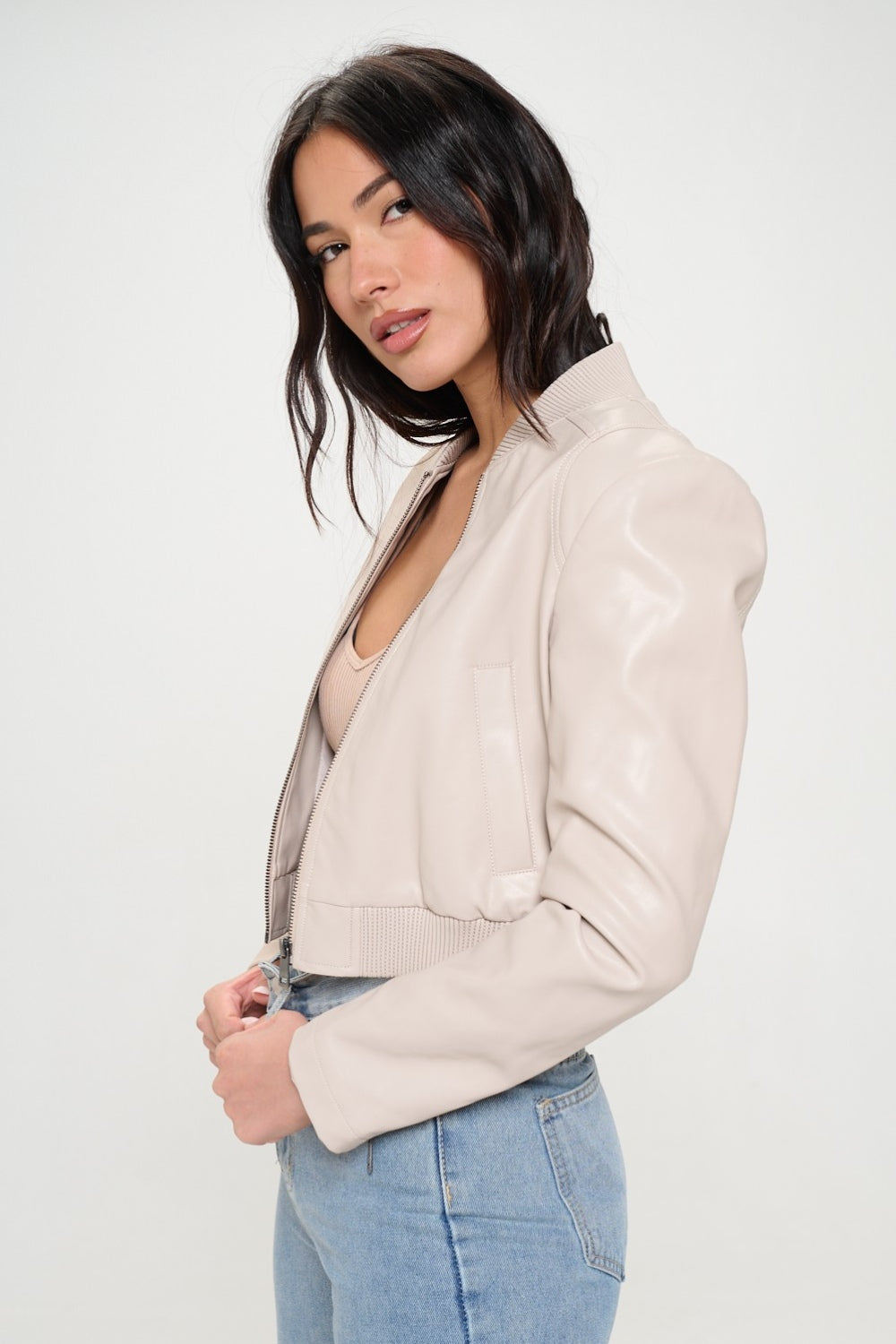 Coalition LA Zip Up Cropped Bomber Jacket 13494 | Gulf Resellers