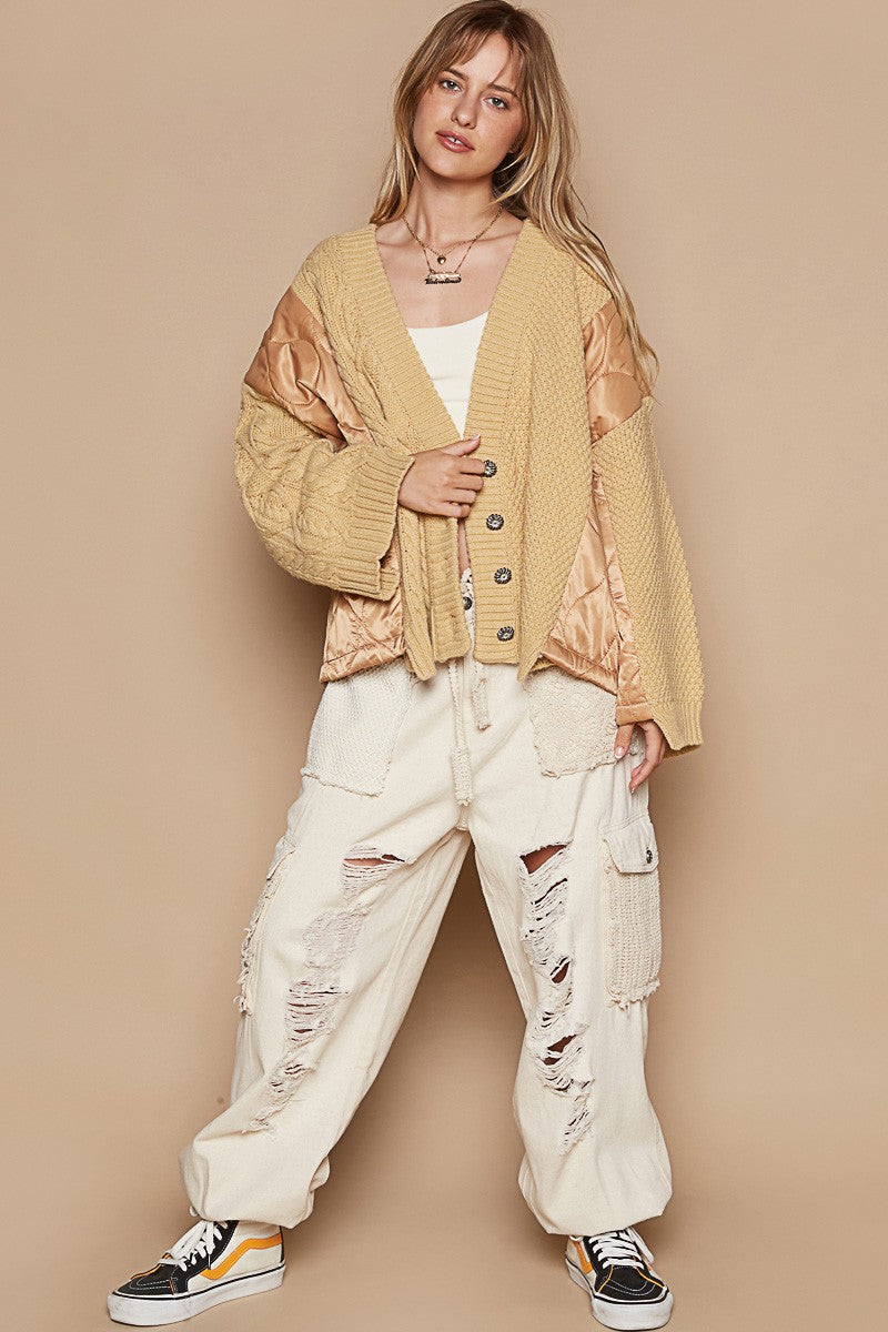 POL Quilting Patch Button Up Cable Knit Jacket 13286 | Gulf Resellers