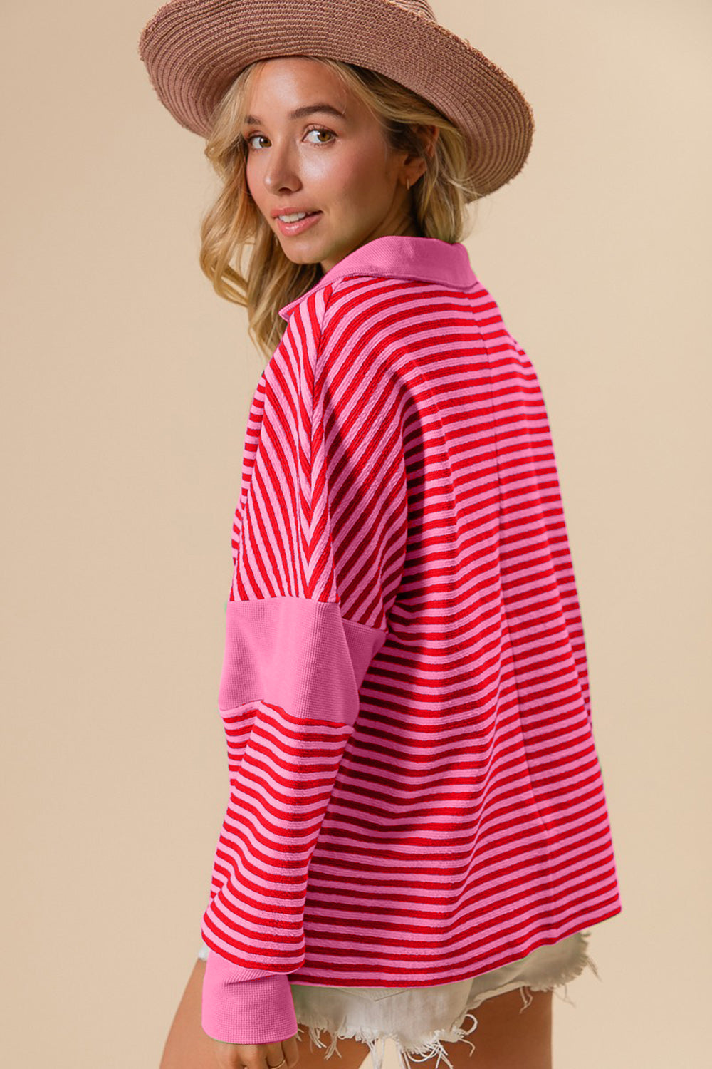 BiBi Striped Contrast Long Sleeve Knit Top 8268 | Gulf Resellers