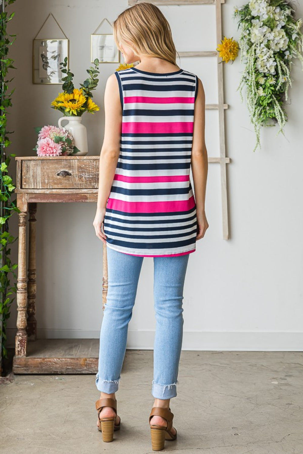 Heimish Full Size Striped Twist Knot Round Neck Tank 17020 | Gulf Resellers