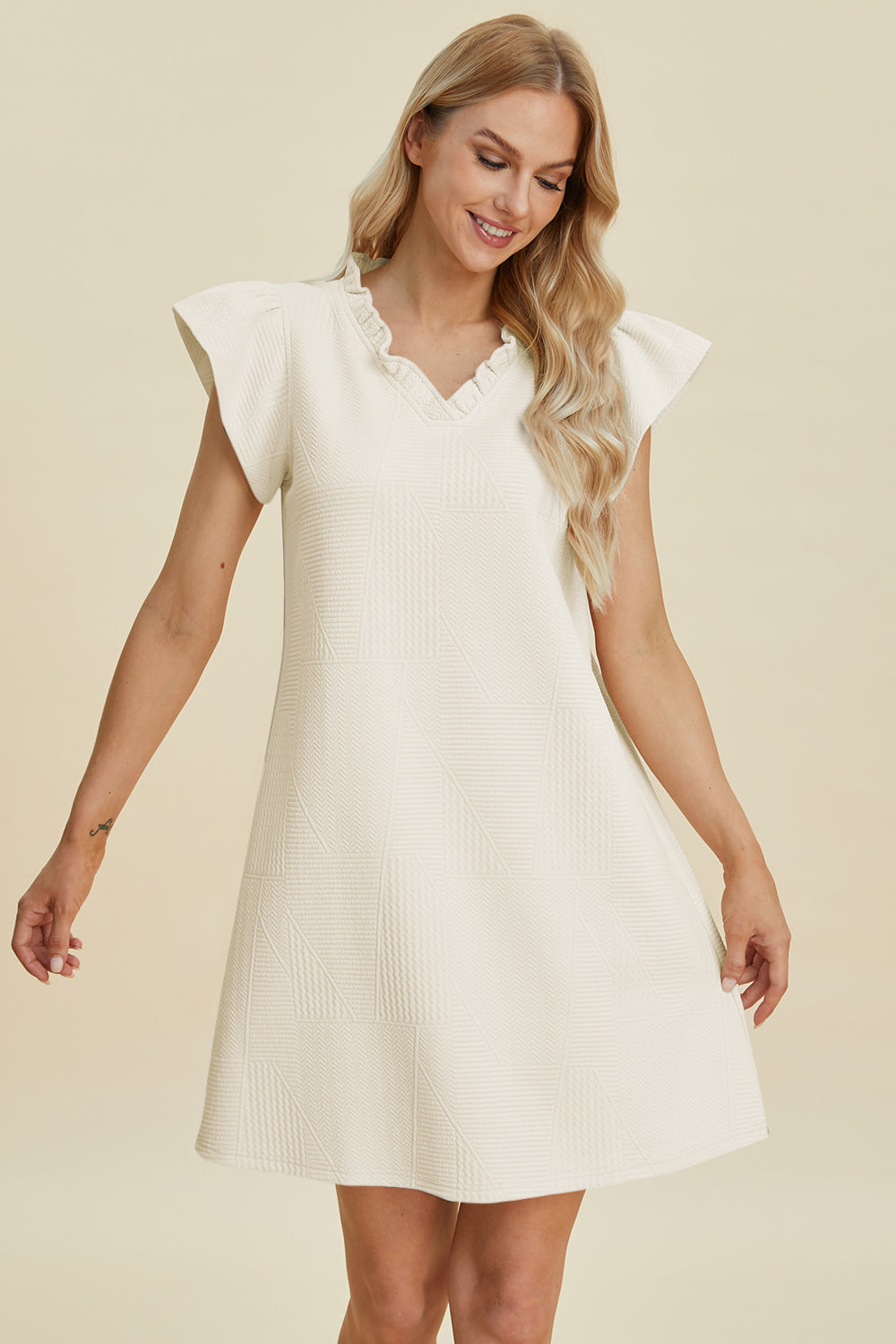 Double Take Full Size Ruffled V-Neck Cap Sleeve Dress 15087 | Gulf Resellers