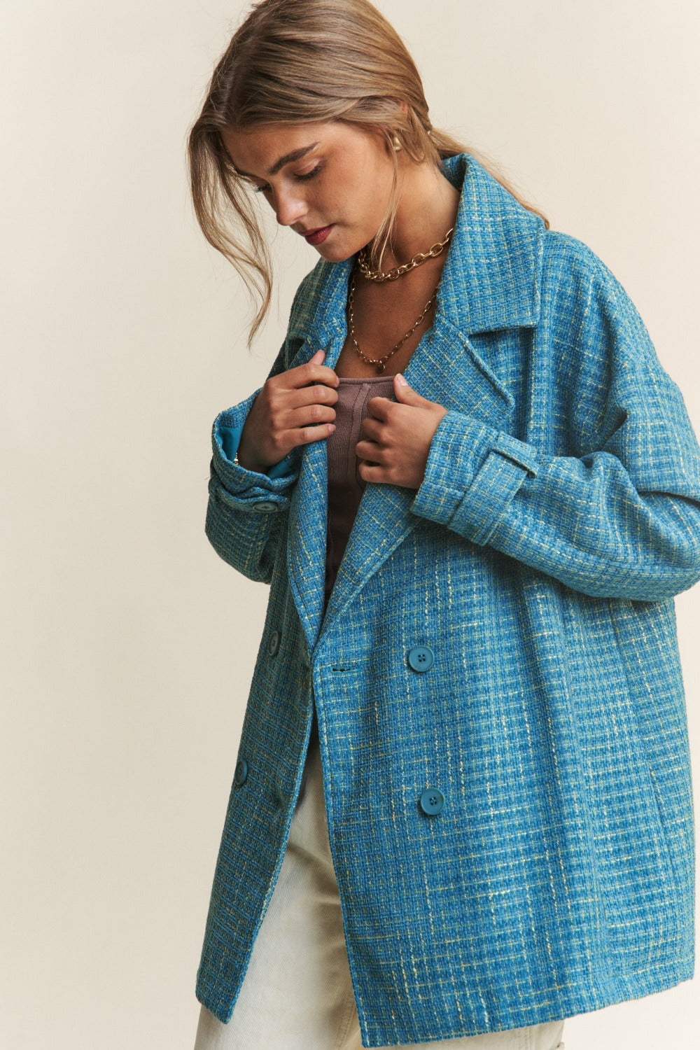 J.NNA Tweed Double-Breasted Long Sleeve Coat 12460 | Gulf Resellers