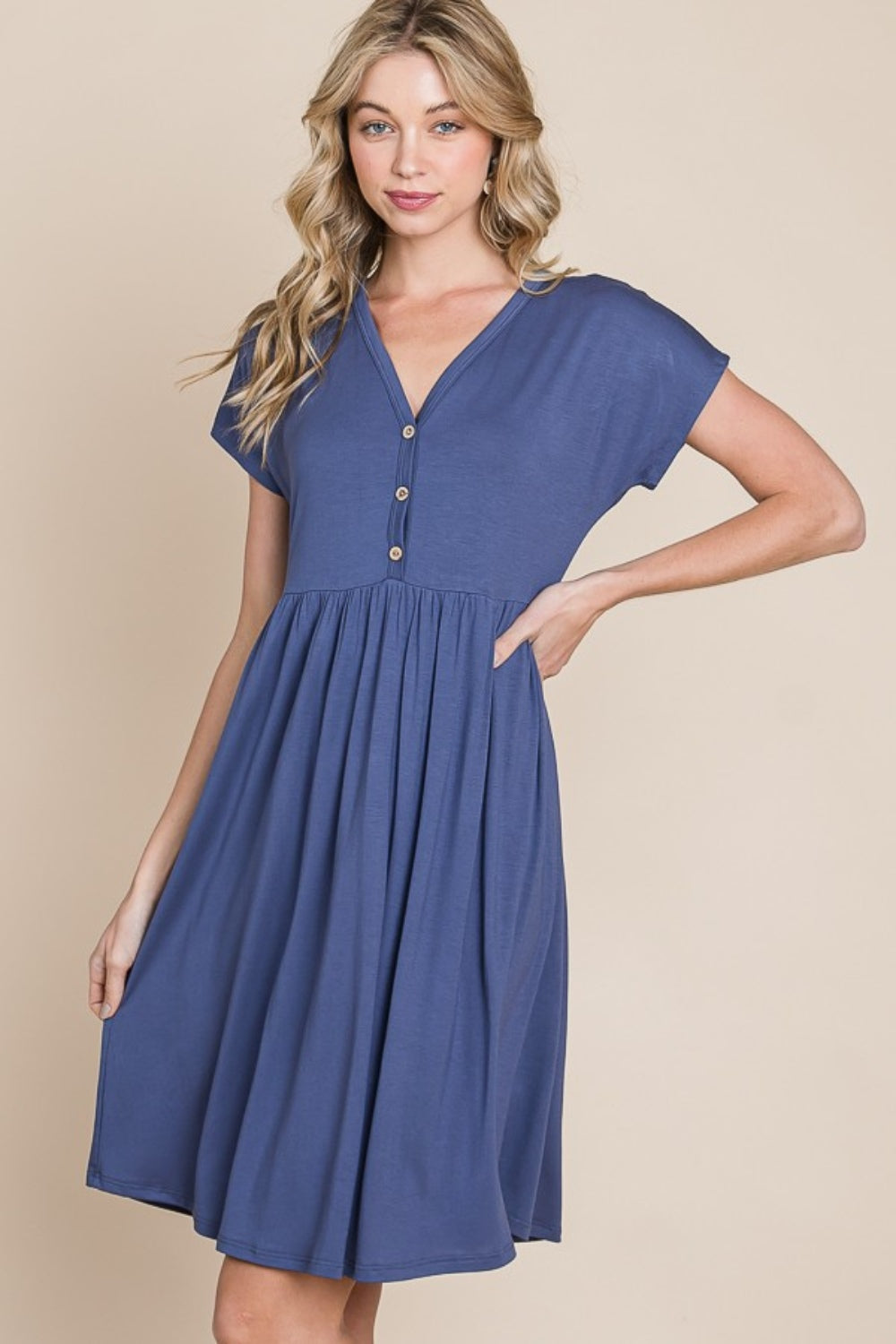 BOMBOM V-Neck Short Sleeve Dress 9330 | Gulf Resellers