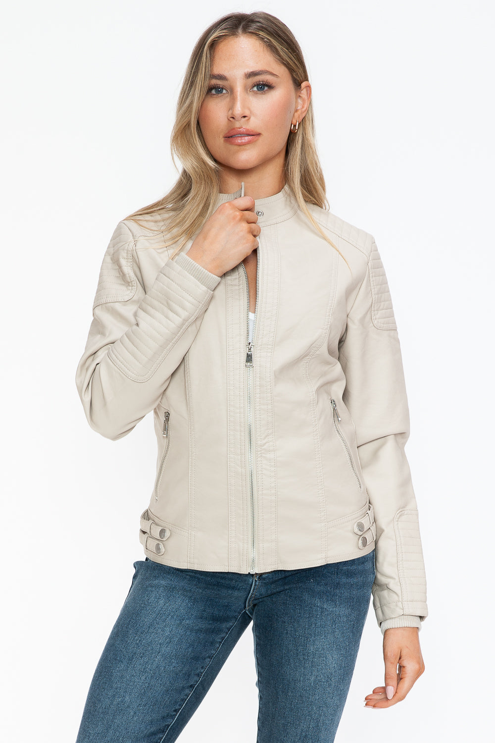 Snobbish Faux Leather Biker Jacket with Side Zip Pockets 15492 | Gulf Resellers