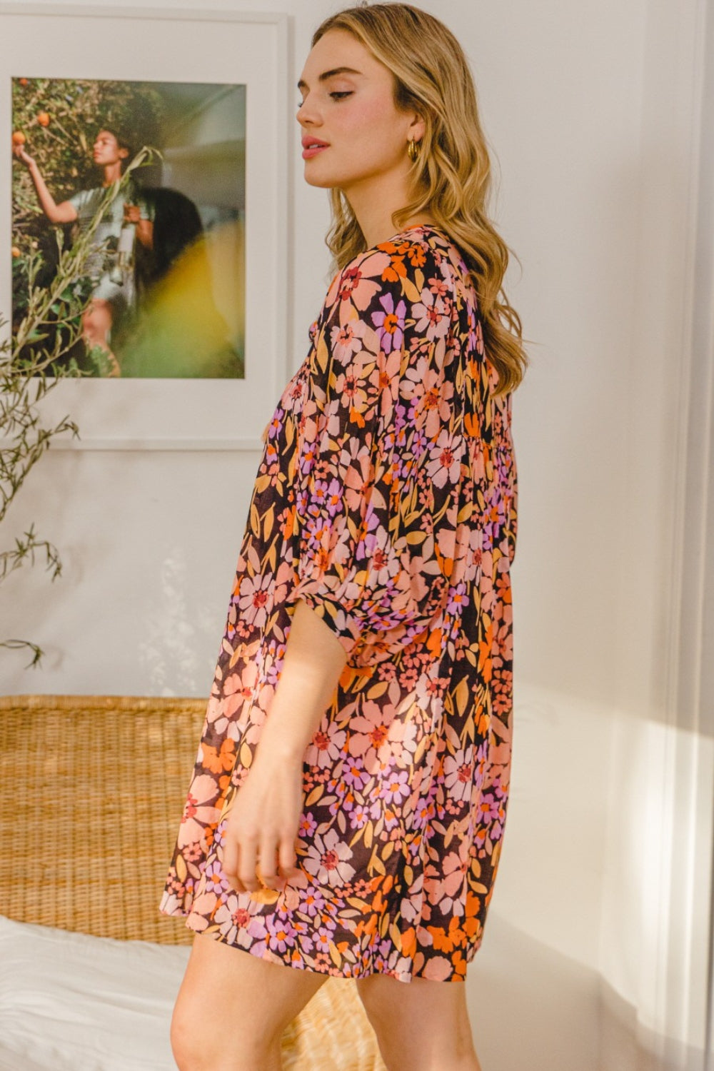 ODDI Full Size Floral Tied Neck Mini Dress 5437 | Gulf Resellers