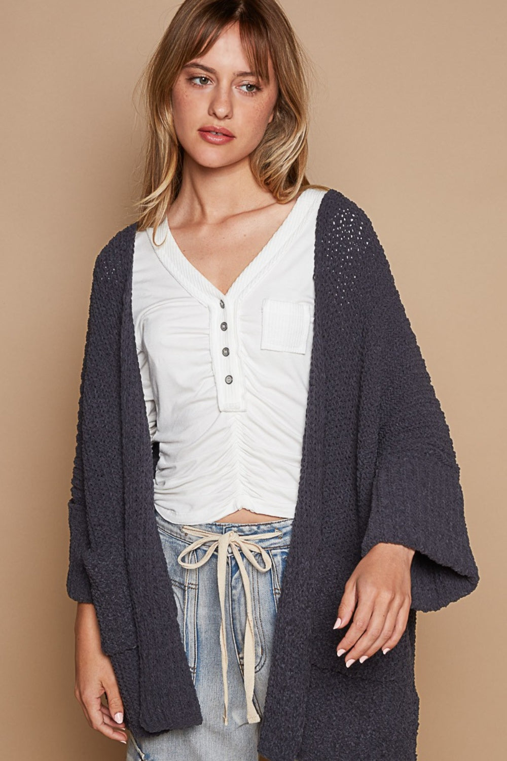 POL Open Front Sweater Cardigan with Pockets 10385 | Gulf Resellers