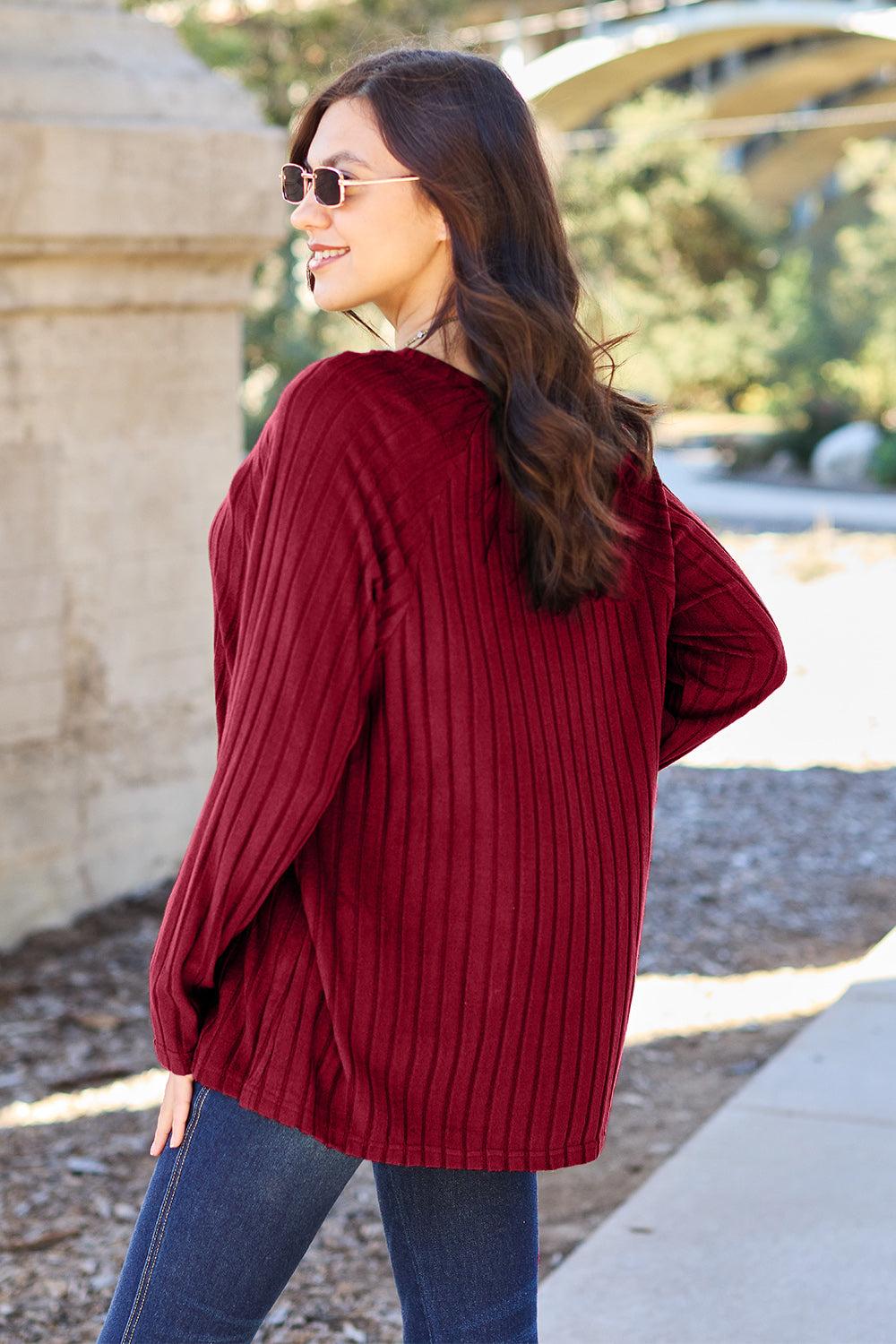 Basic Bae Full Size Ribbed Round Neck Long Sleeve Knit Top | Gulf Resellers
