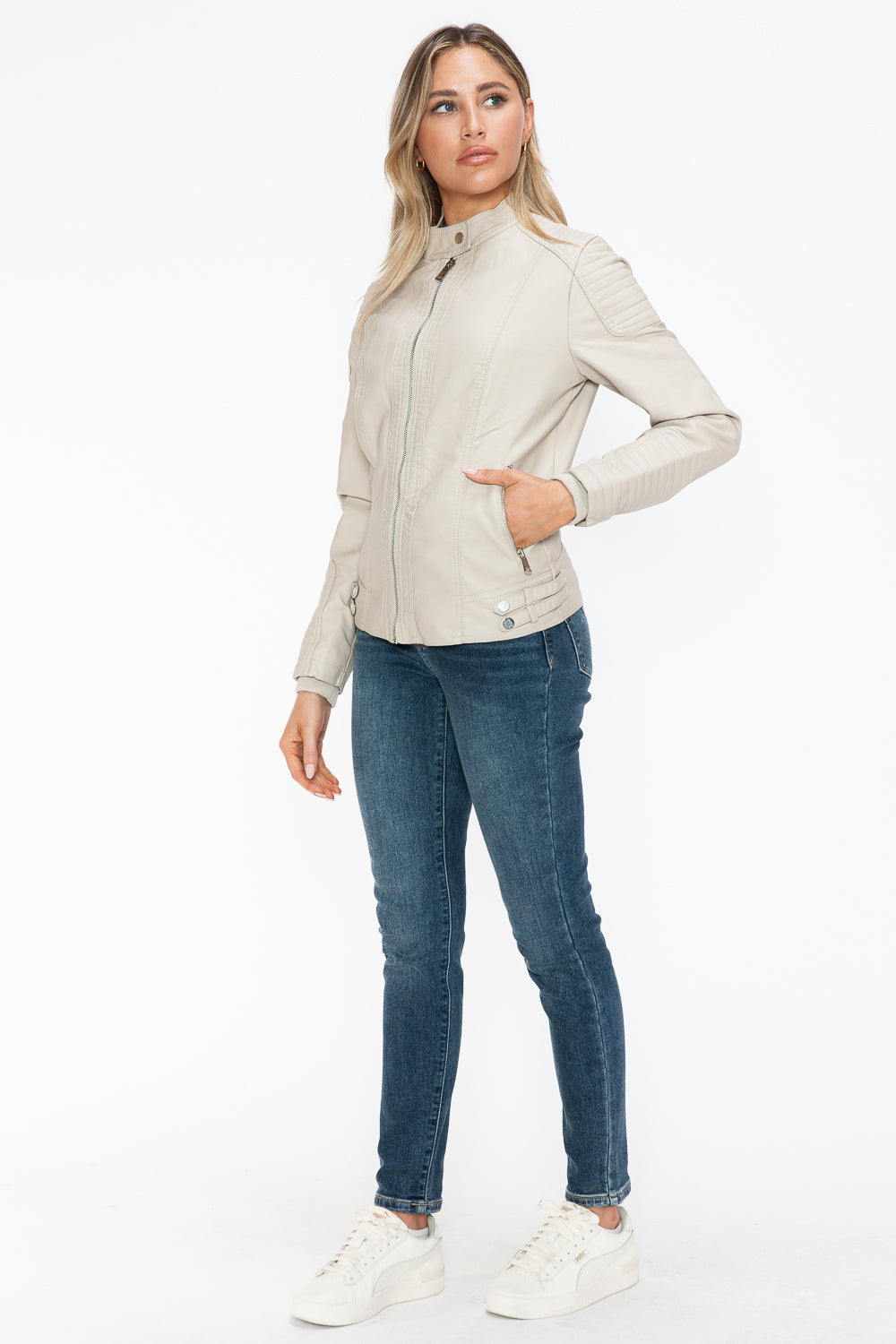 Snobbish Faux Leather Biker Jacket with Side Zip Pockets 15495 | Gulf Resellers