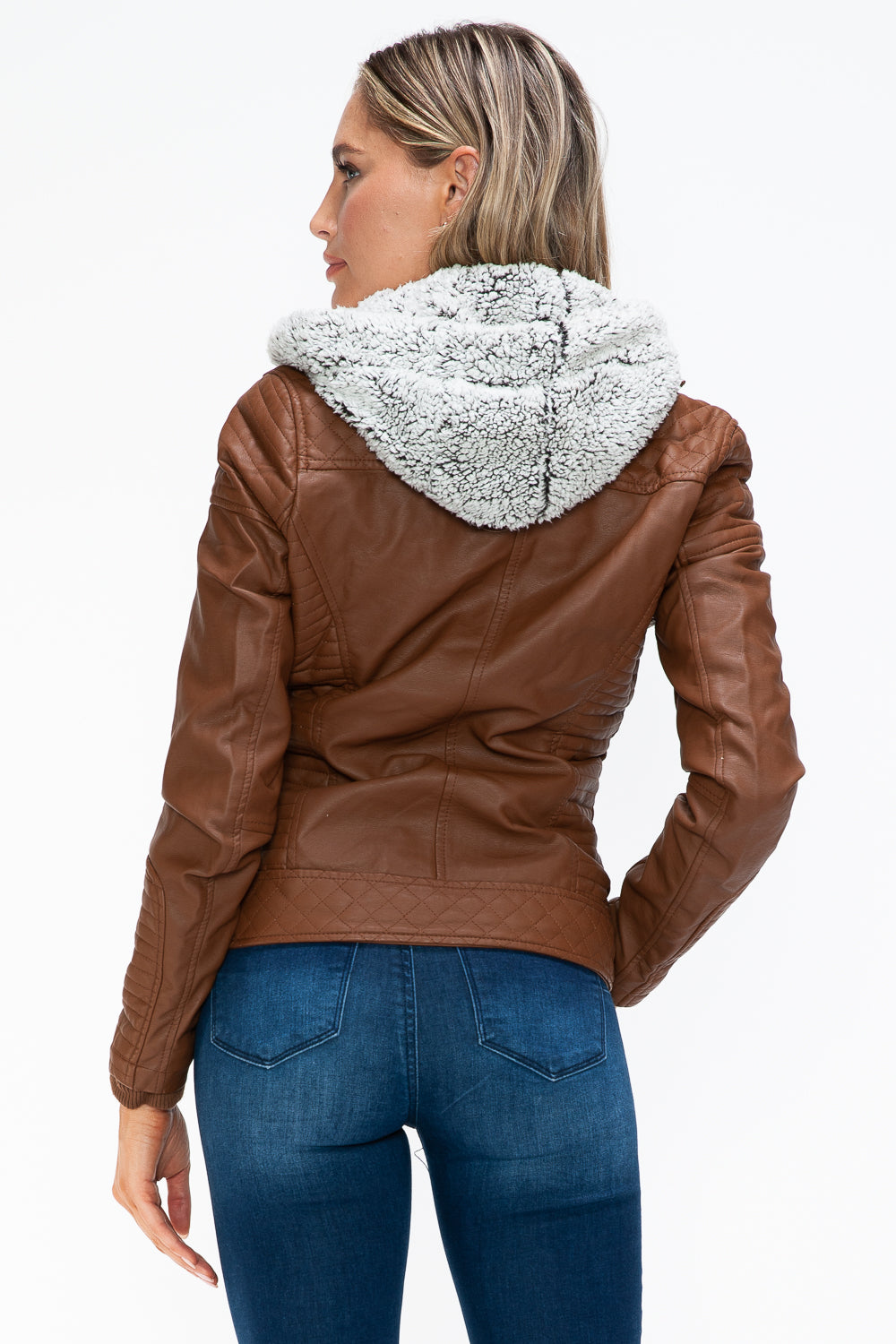 YMI Faux Layered Double-Zipper Jacket with Fuzzy Hood 15588 | Gulf Resellers