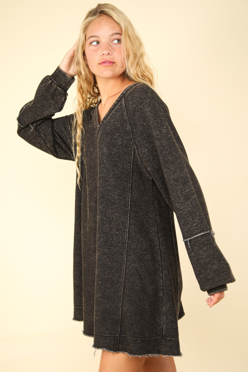 VERY J Mineral Washed Oversized A-Line Mini Dress 9685 | Gulf Resellers