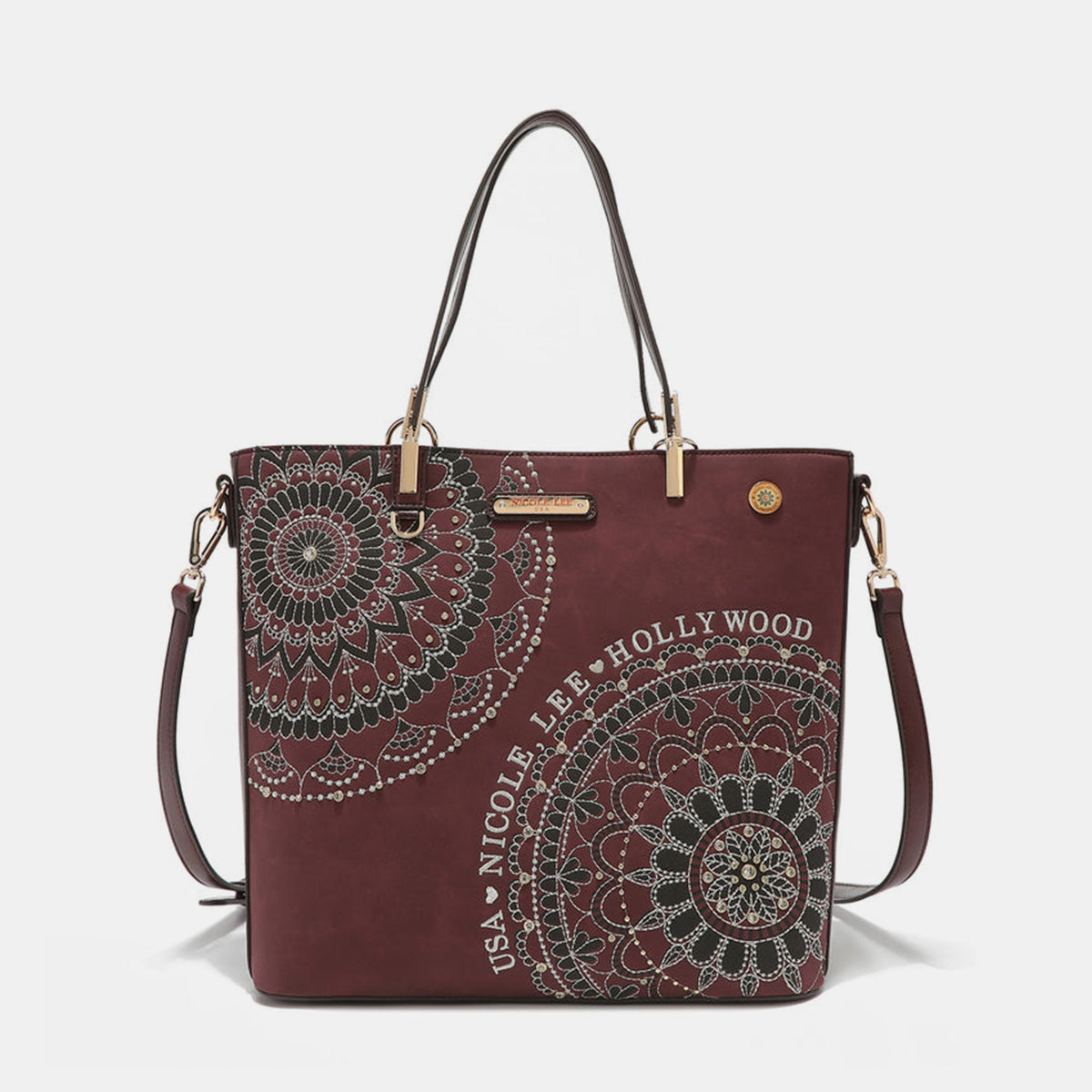 Nicole Lee USA Metallic Stitching Embroidery Inlaid Rhinestone Tote Bag 5703 | Gulf Resellers