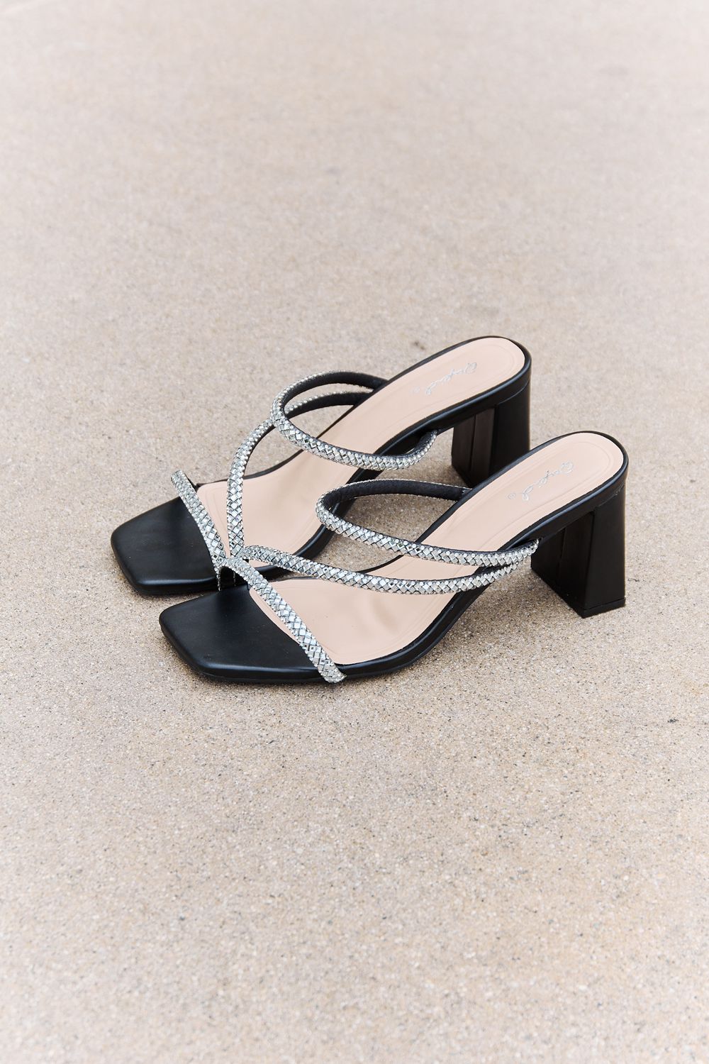 Qupid Level Up Rhinestone Strap Heels | Gulf Resellers