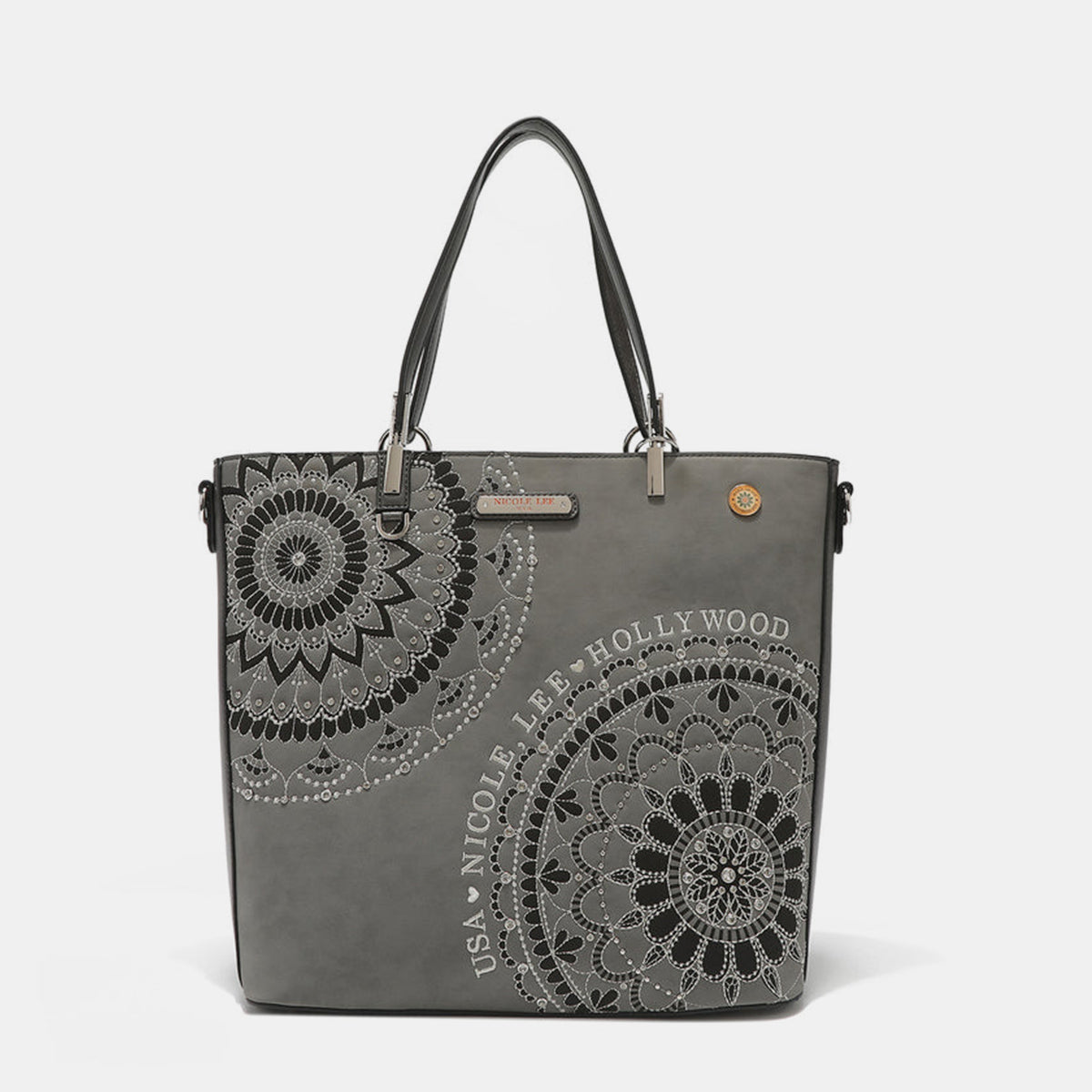 Nicole Lee USA Metallic Stitching Embroidery Inlaid Rhinestone Tote Bag 5698 | Gulf Resellers