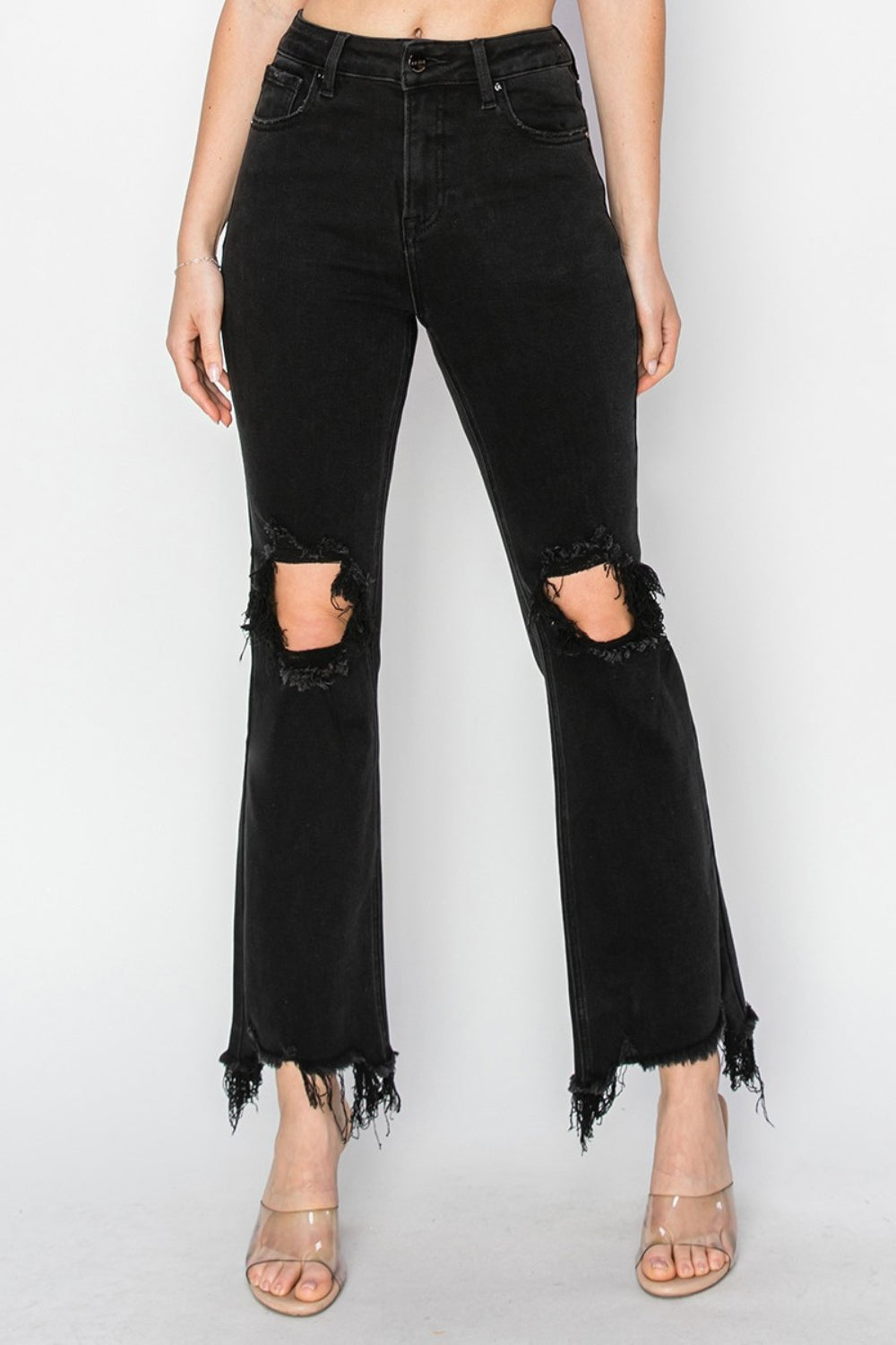 RISEN Full Size Distressed Raw Hem Jeans with Pockets 10569 | Gulf Resellers