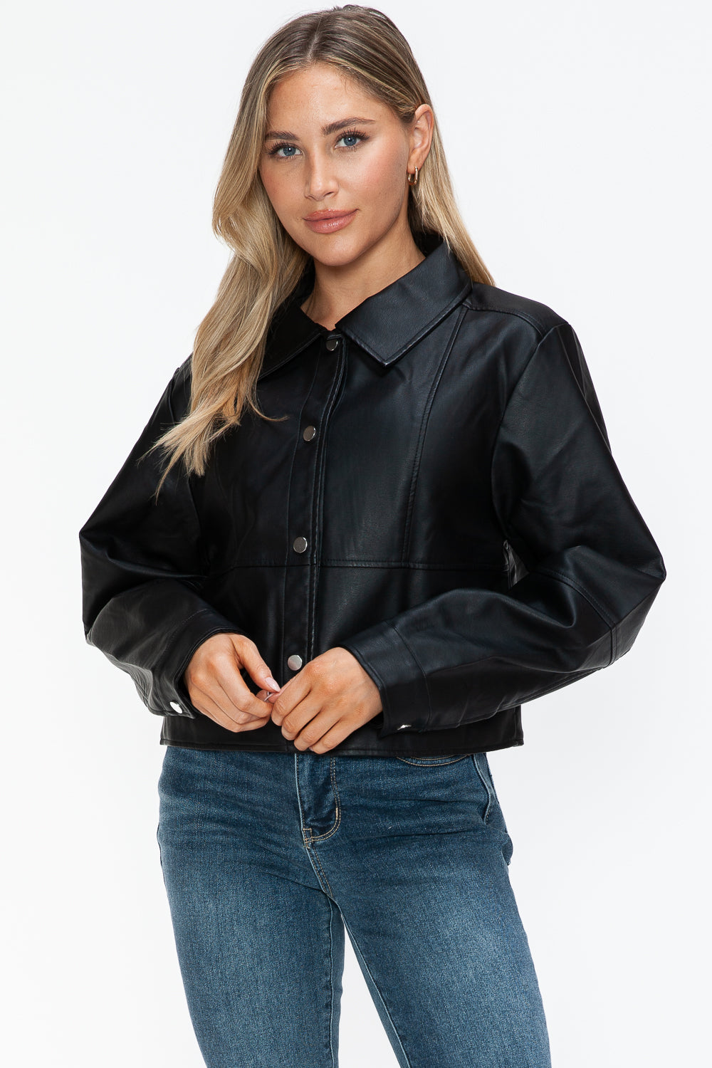Snobbish Snap Down Long Sleeve PU Leather Jacket 16069 | Gulf Resellers