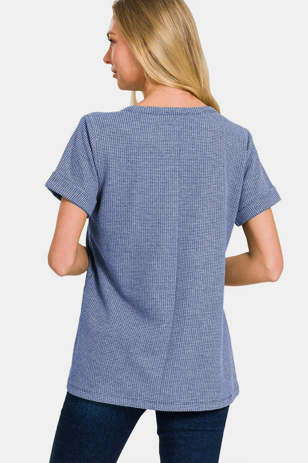 Zenana Notched Short Sleeve Waffle T-Shirt 7898 | Gulf Resellers