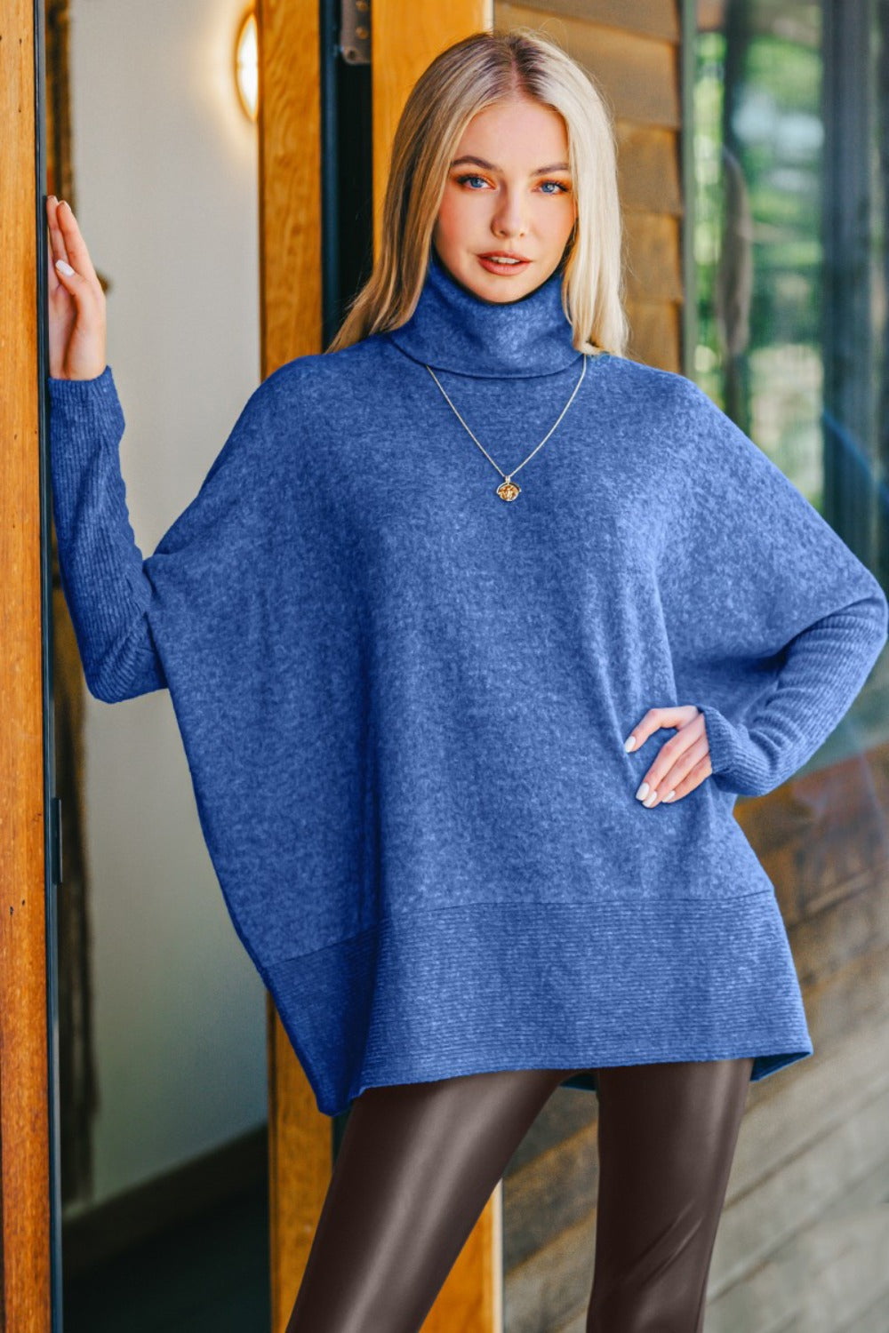 Zenana Full Size Brushed Melange Hacci Turtleneck Sweater 11999 | Gulf Resellers