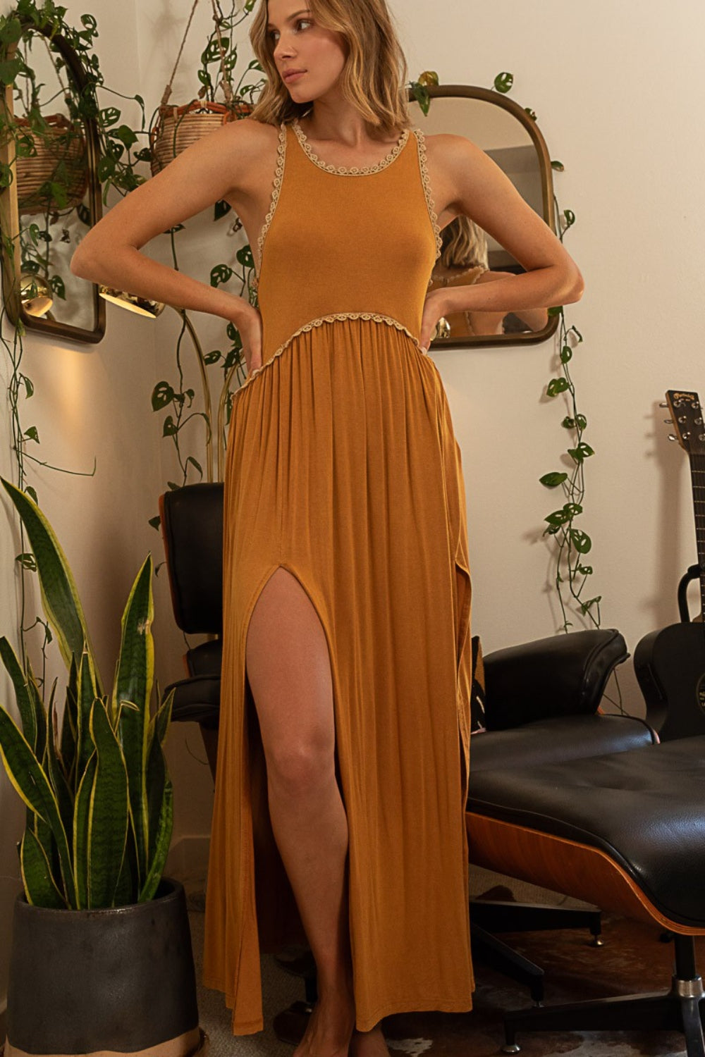 POL Sleeveless Back Zipper Front Slit Maxi Dress 5325 | Gulf Resellers