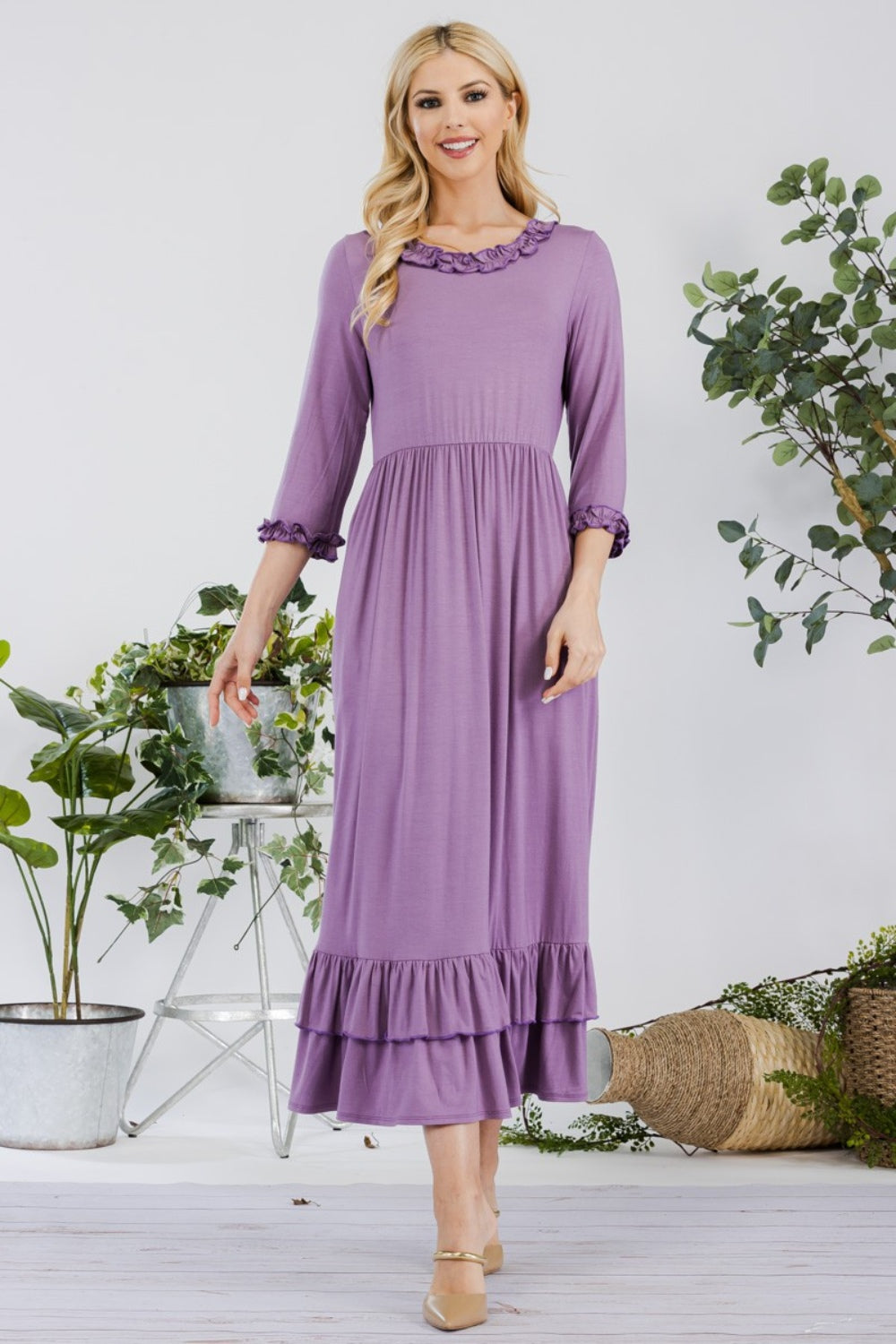 Celeste Full Size Layered Ruffle Hem Dress with Pockets 9459 | Gulf Resellers