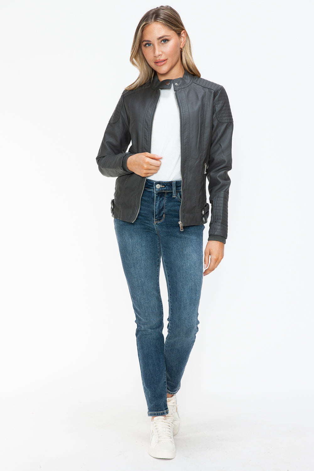 Snobbish Faux Leather Biker Jacket with Side Zip Pockets 15147 | Gulf Resellers