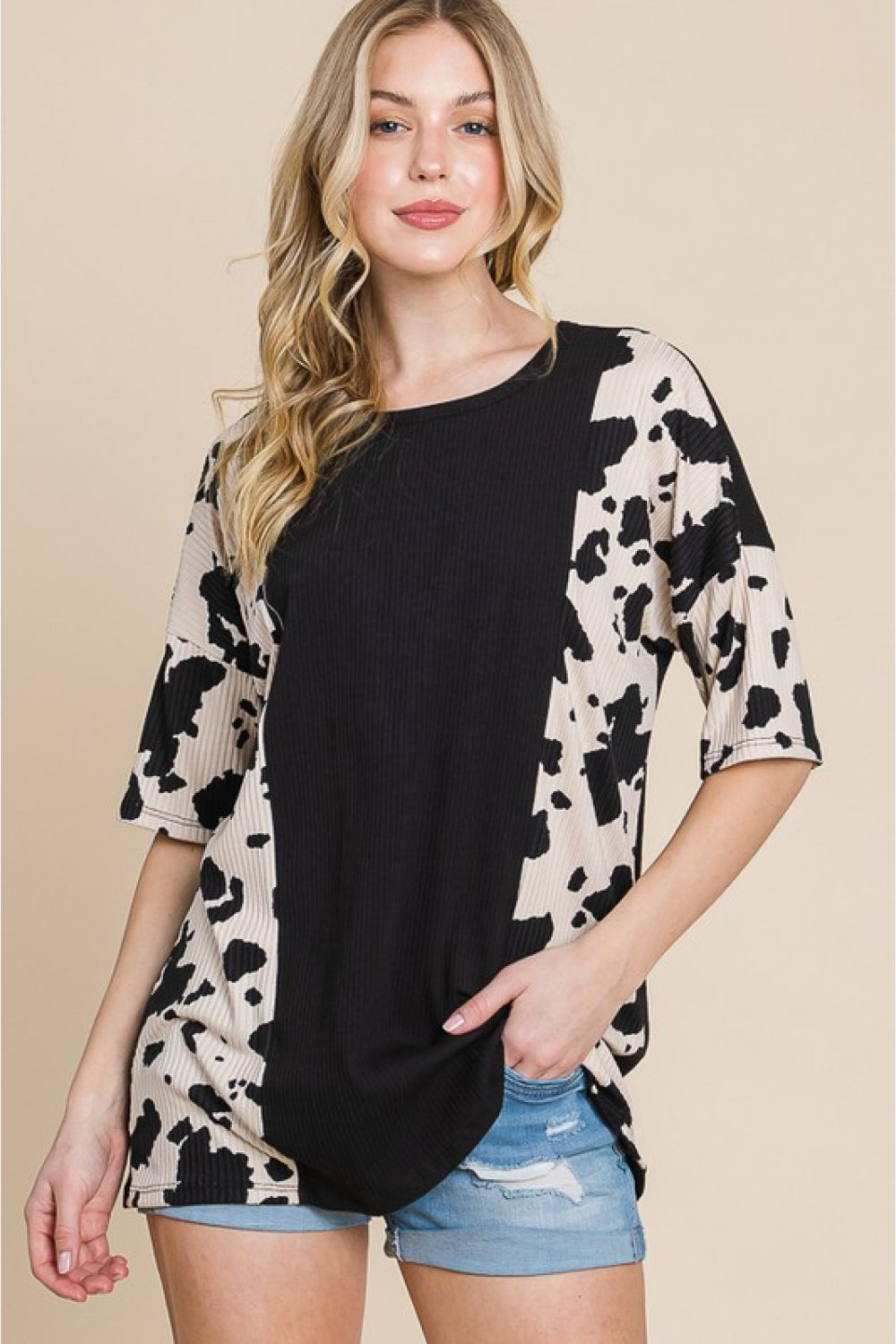 BOMBOM Rodeo Love Ribbed Animal Contrast Tee | Gulf Resellers