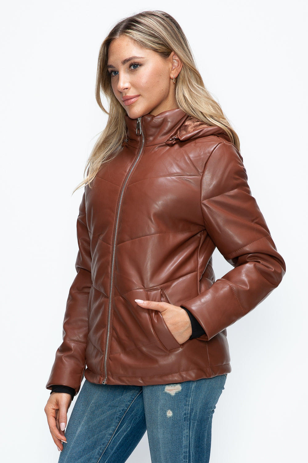 How Dare U Pocketed Zip Up Puffer Jacket with Removable Hood 16117 | Gulf Resellers