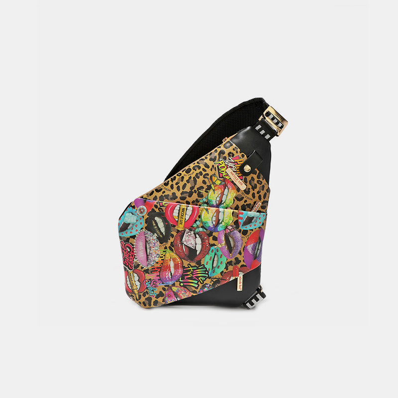 Nicole Lee USA Vegan Leather Leopard & Lip Pattern Crossbody Bag 8513 | Gulf Resellers