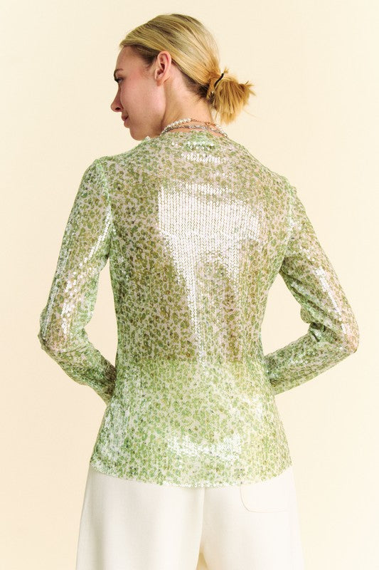 Davi & Dani Sequin Mock Neck Long Sleeve Mesh Top 18312 | Gulf Resellers