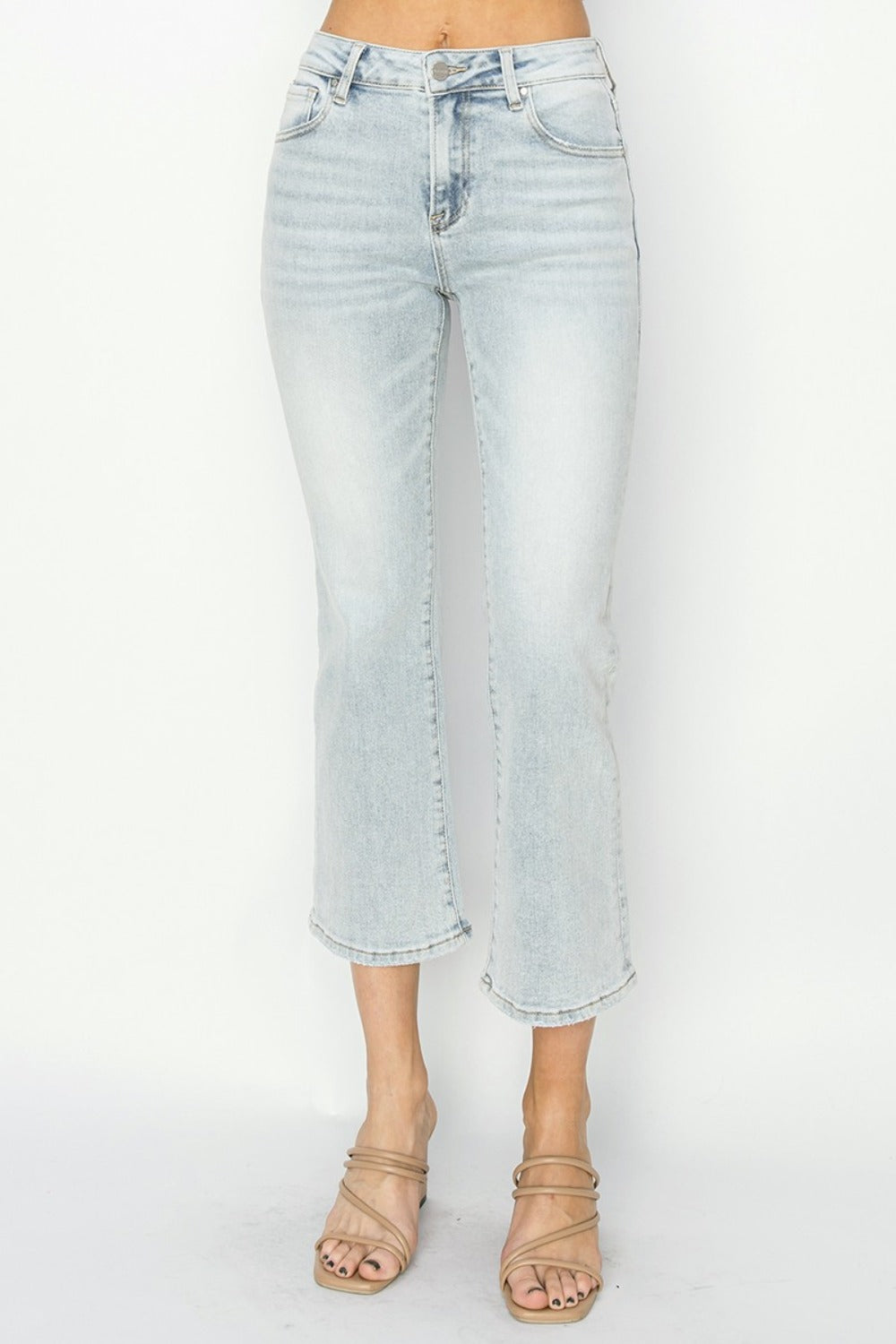 RISEN Full Size Mid Rise Cropped Flare Jeans 11078 | Gulf Resellers