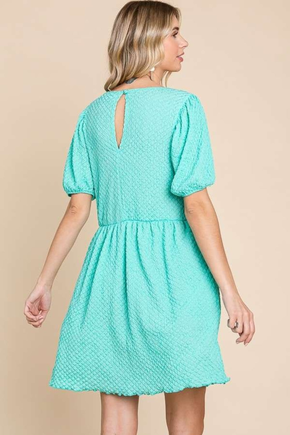 Culture Code Full Size Textured Round Neck Puff Sleeve Dress 9585 | Gulf Resellers