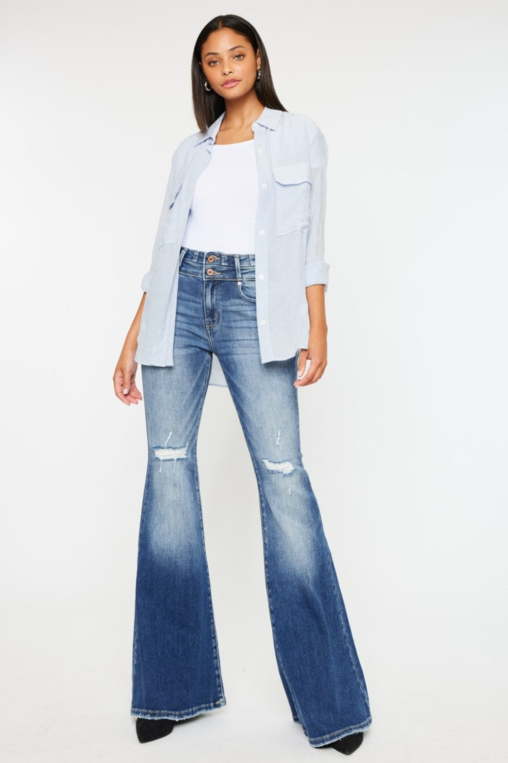 Kancan High Rise Wide Waistband Flare Jeans 9769 | Gulf Resellers