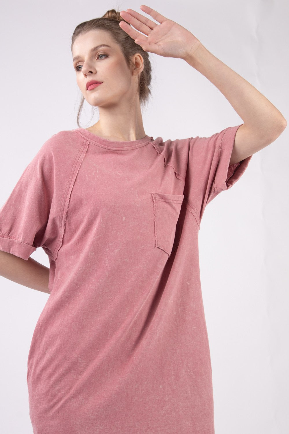 VERY J Washed Round Neck Mini Tee Dress 5251 | Gulf Resellers