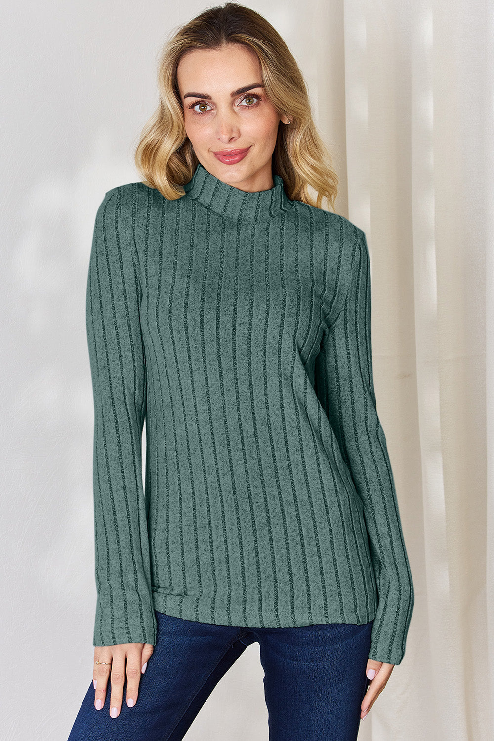 Basic Bae Full Size Ribbed Mock Neck Long Sleeve T-Shirt | Gulf Resellers