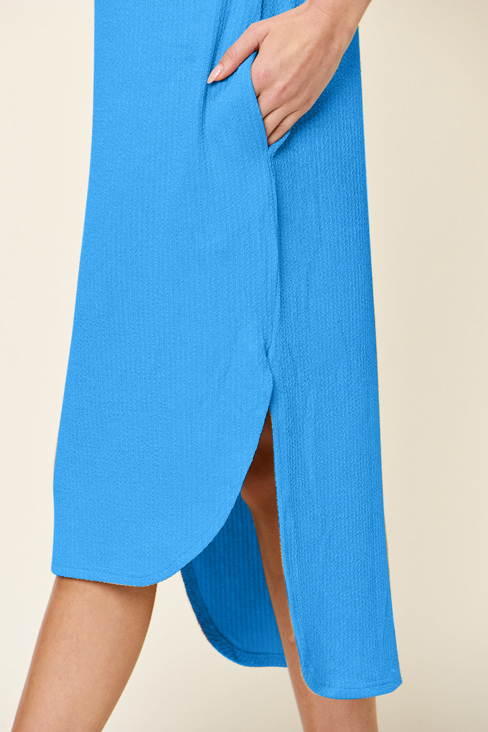 Double Take Full Size Round Neck Short Sleeve Slit Dress 5471 | Gulf Resellers