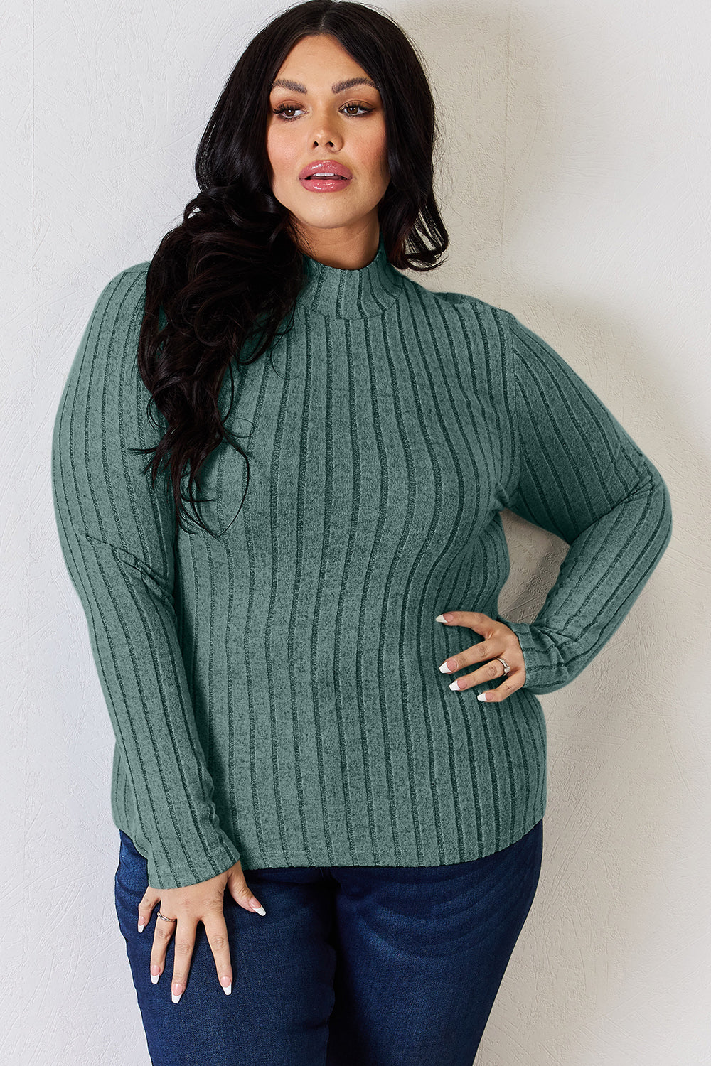 Basic Bae Full Size Ribbed Mock Neck Long Sleeve T-Shirt | Gulf Resellers
