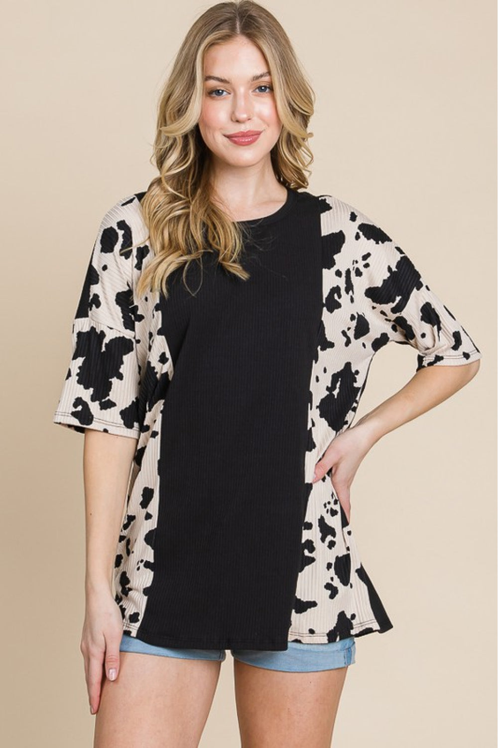 BOMBOM Rodeo Love Ribbed Animal Contrast Tee | Gulf Resellers
