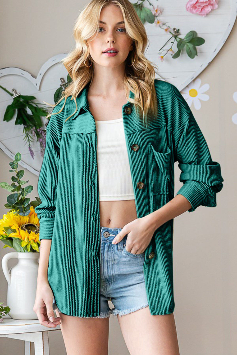 Reborn J Striped Button Up Long Sleeve Shacket 13138 | Gulf Resellers