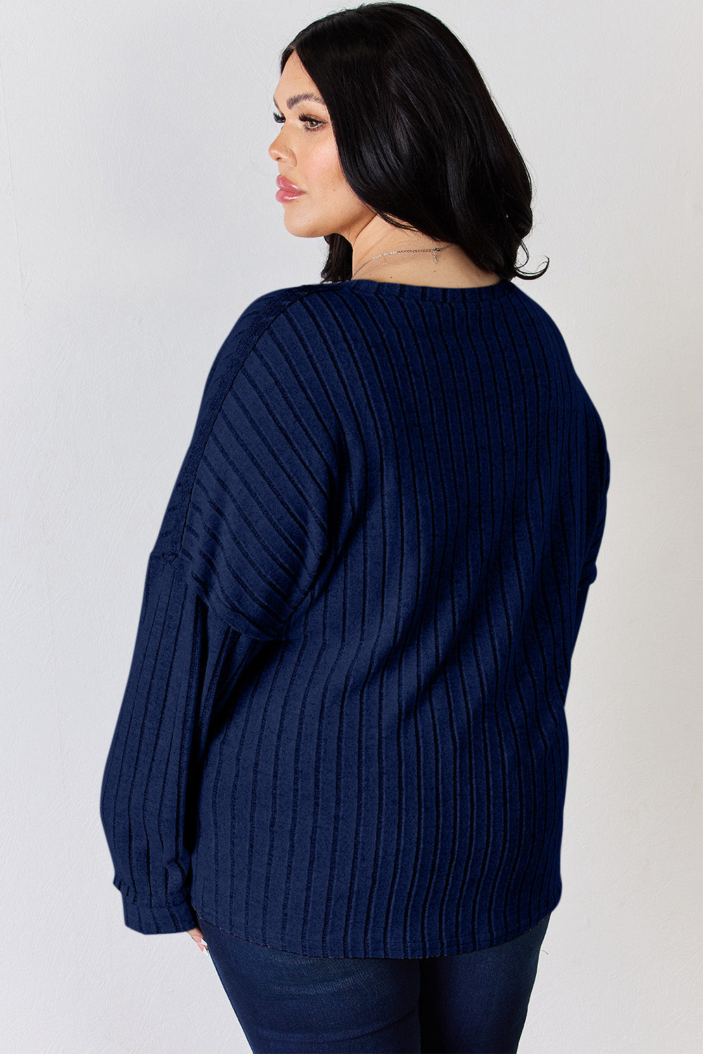 Basic Bae Full Size Ribbed Half Button Long Sleeve T-Shirt | Gulf Resellers
