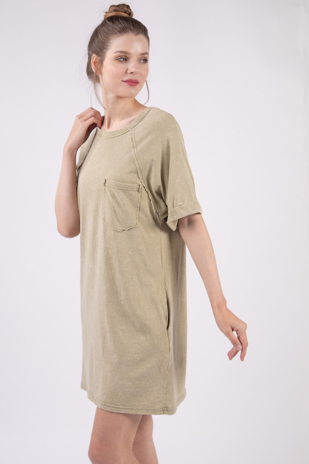 VERY J Washed Round Neck Mini Tee Dress 5450 | Gulf Resellers