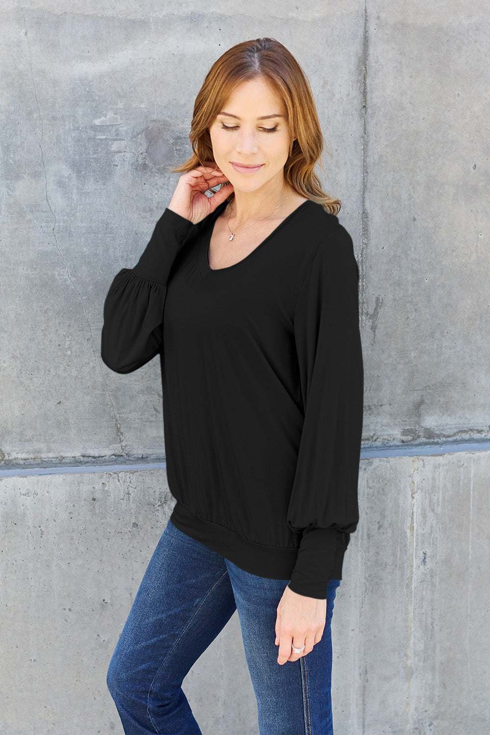 Basic Bae Full Size V-Neck Lantern Sleeve Top 6648 | Gulf Resellers