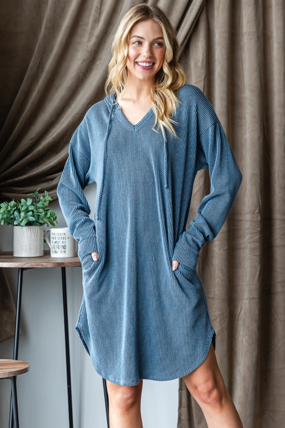 Heimish Ribbed Long Sleeve Hooded Dress 6942 | Gulf Resellers