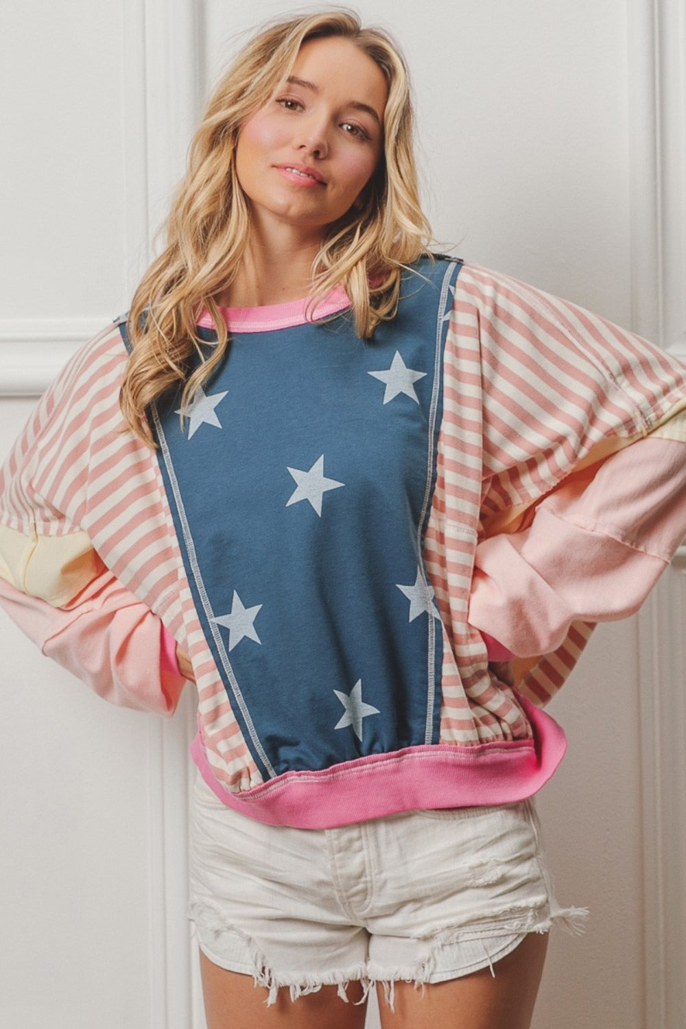 BiBi Stars and Stripes Round Neck Long Sleeve Top 6846 | Gulf Resellers