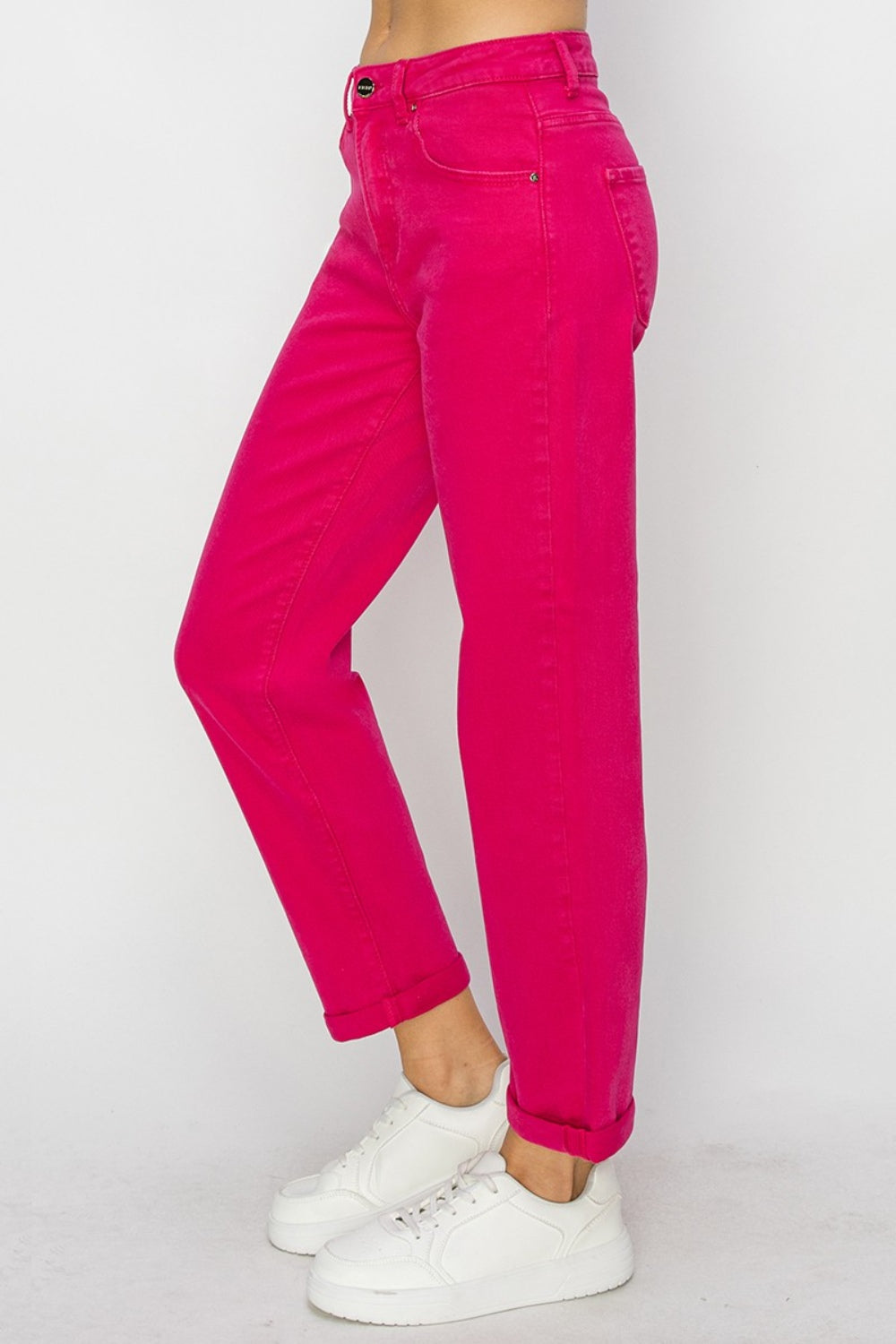 RISEN High Waist Rolled Hem Straight Jeans | Gulf Resellers