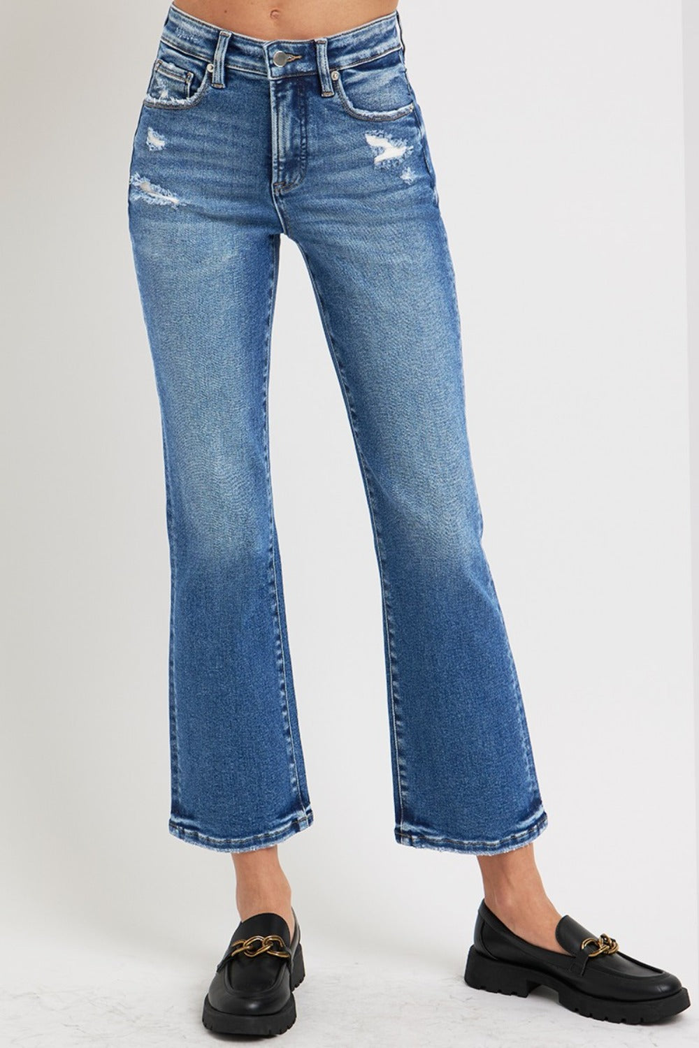 RISEN Full Size Tummy Control High Rise Crop Bootcut Jeans 10857 | Gulf Resellers