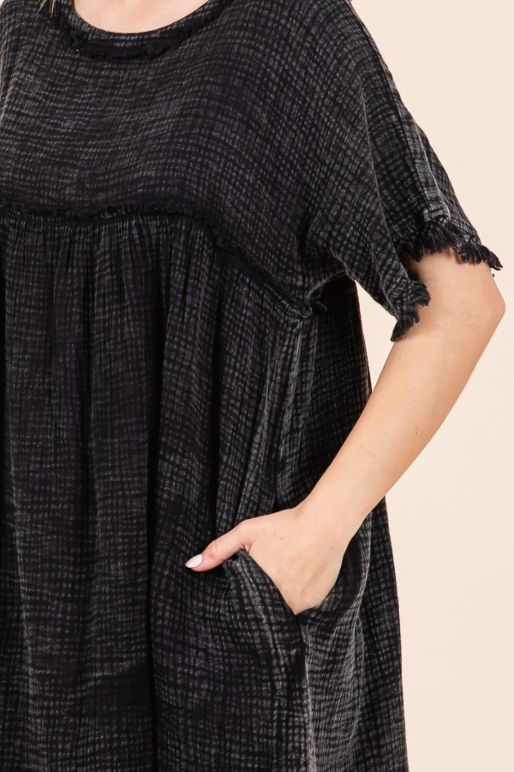 Culture Code Full Size Short Sleeve Babydoll Texture Dress with Pockets 9697 | Gulf Resellers