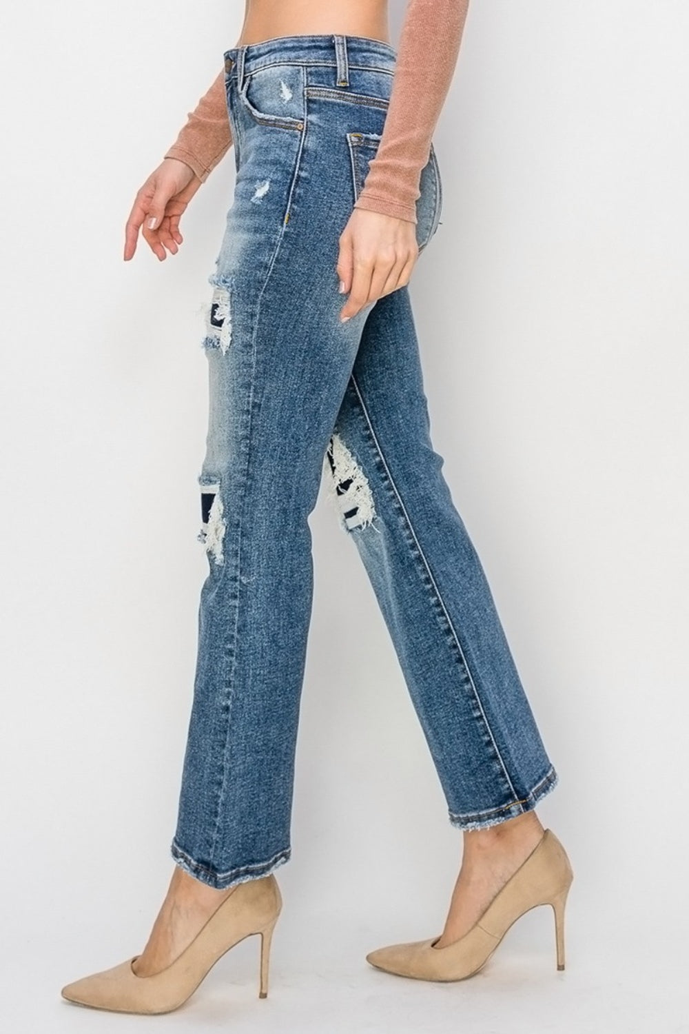 Risen Full Size High Rise Distressed Ankle Flare Jeans 11373 | Gulf Resellers